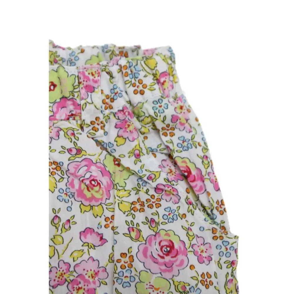 Bonpoint Girls Elastic Waistband Cuffed Floral Shorts White Pink Yellow Size 6M